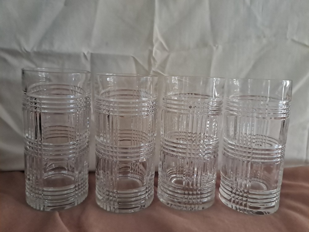 Ralph Lauren Glen Plaid Highball Collectible Clear Crystal Glass - set of 4