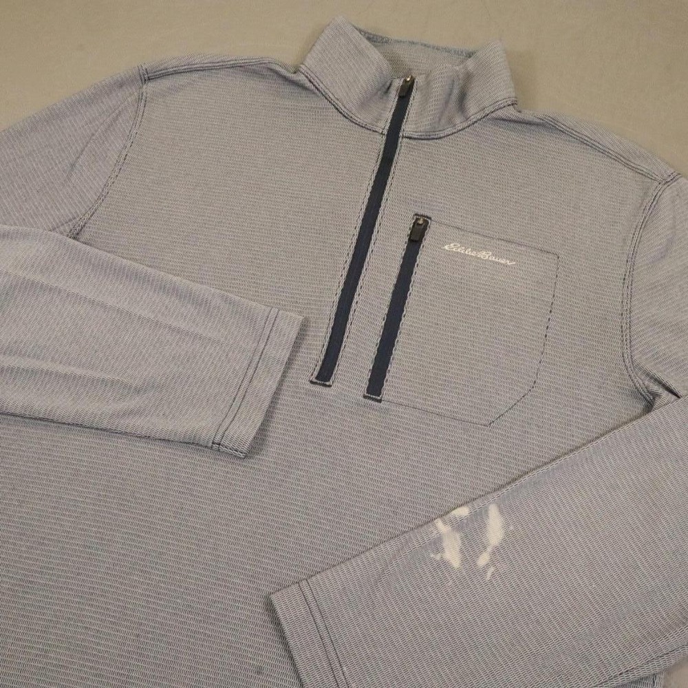 Eddie Bauer Travex Pullover Shirt Mens Medium Blue 1/4 Zip Mock Neck Hiking