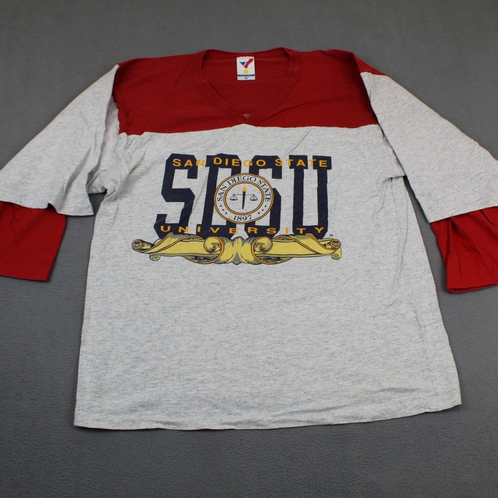 Vintage San Diego State SDSU Shirt Mens Large Gray 3/4 Sleeve Artex USA 80s 90s