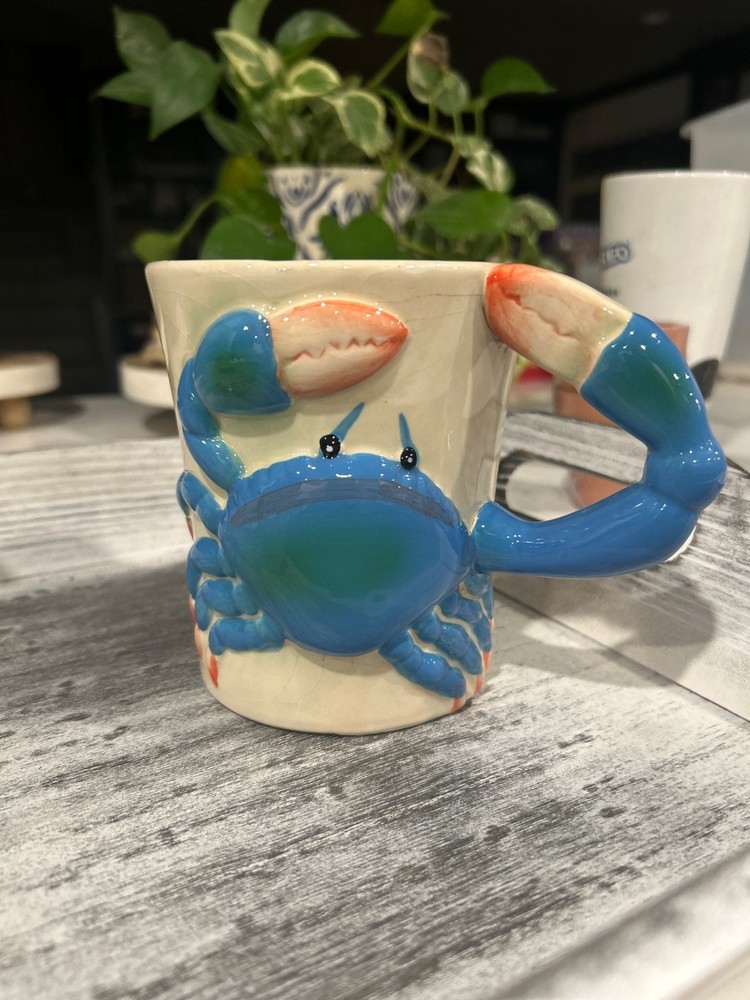 Boston Warehouse Blue Crab Coffee Mug Nautical Beach Coastal Ceramic Cup Crab Cl
