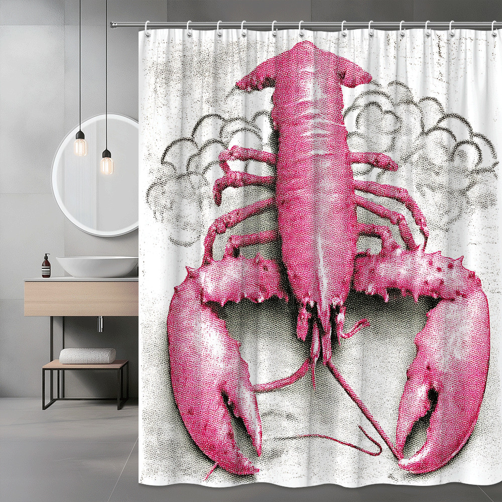 Pink Lobster Shower Curtain Graphic Ocean Print