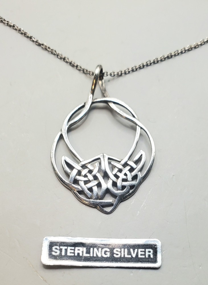 Vintage Sterling Silver Celtic Knot Pendant Signed 925 KH on 925 Chain