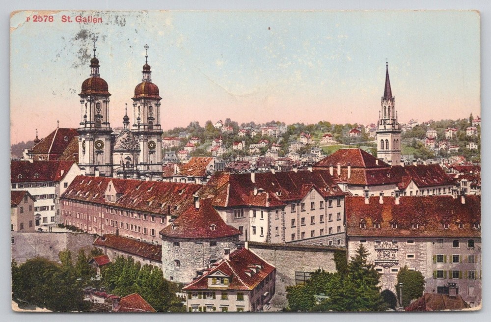 St. Gallen Switzerland City View Vintage Postcard 1909 Posted Photochrom