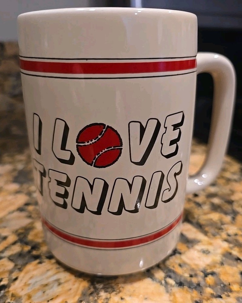 Vintage I Love Tennis 16 ounce Coffee Mug Tea Cup Gift Collectables Russ Berrie