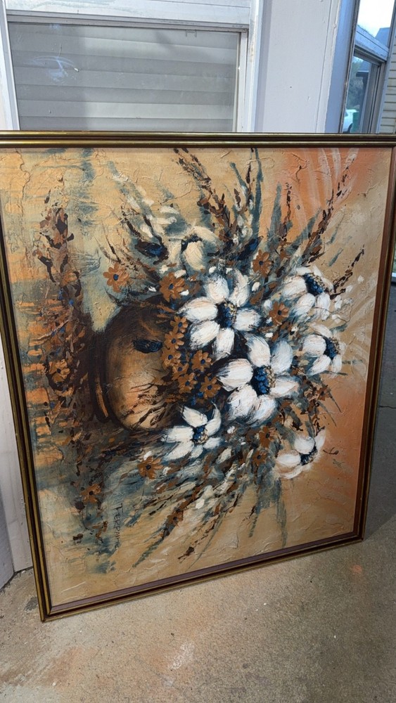 Vintage Mid Century Modern Abstract Singed Ferrante Painting Framed 60.25x40.5'