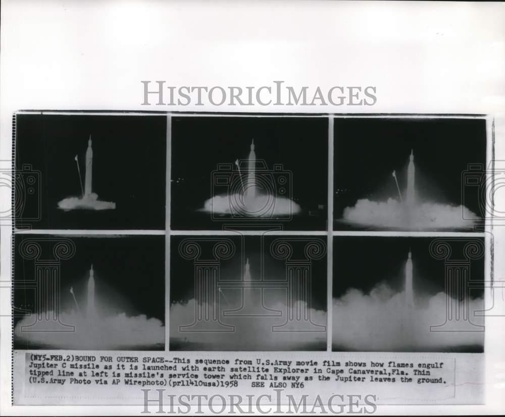 1958 Press Photo US Army Jupiter C missile launch at Cape Canaveral, Florida