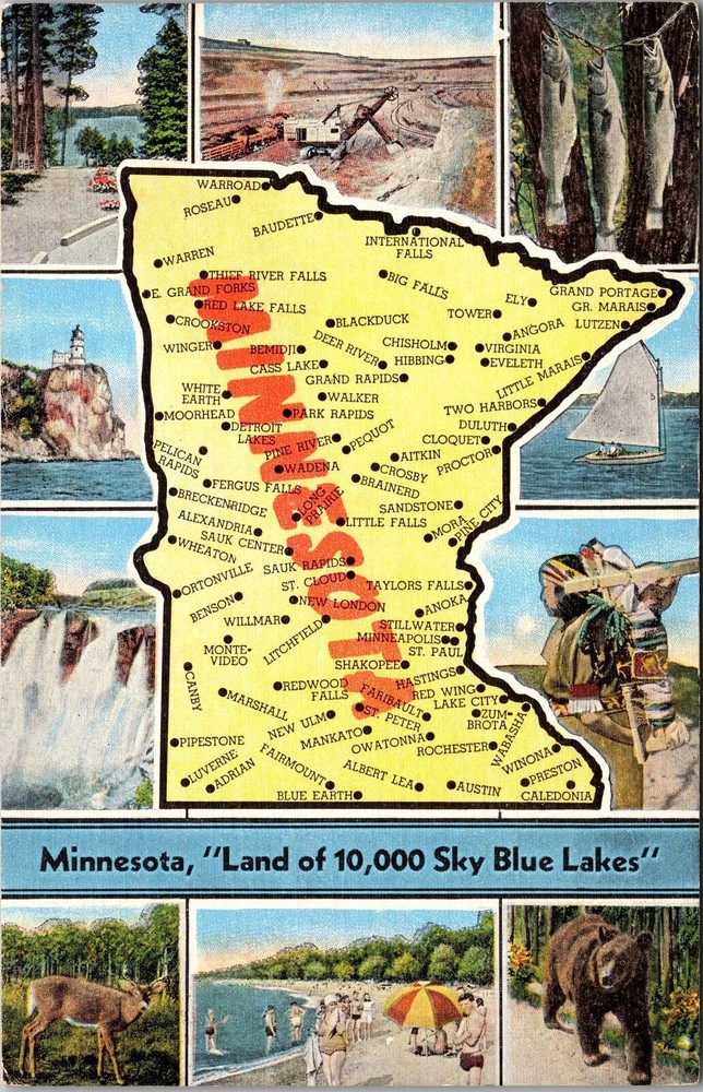 MN-Minnesota, Scenic Map Greetings View, Vintage Postcard