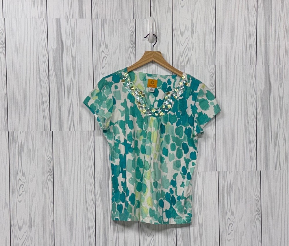 Ruby Rd top womens size small short sleeve patterned blouse