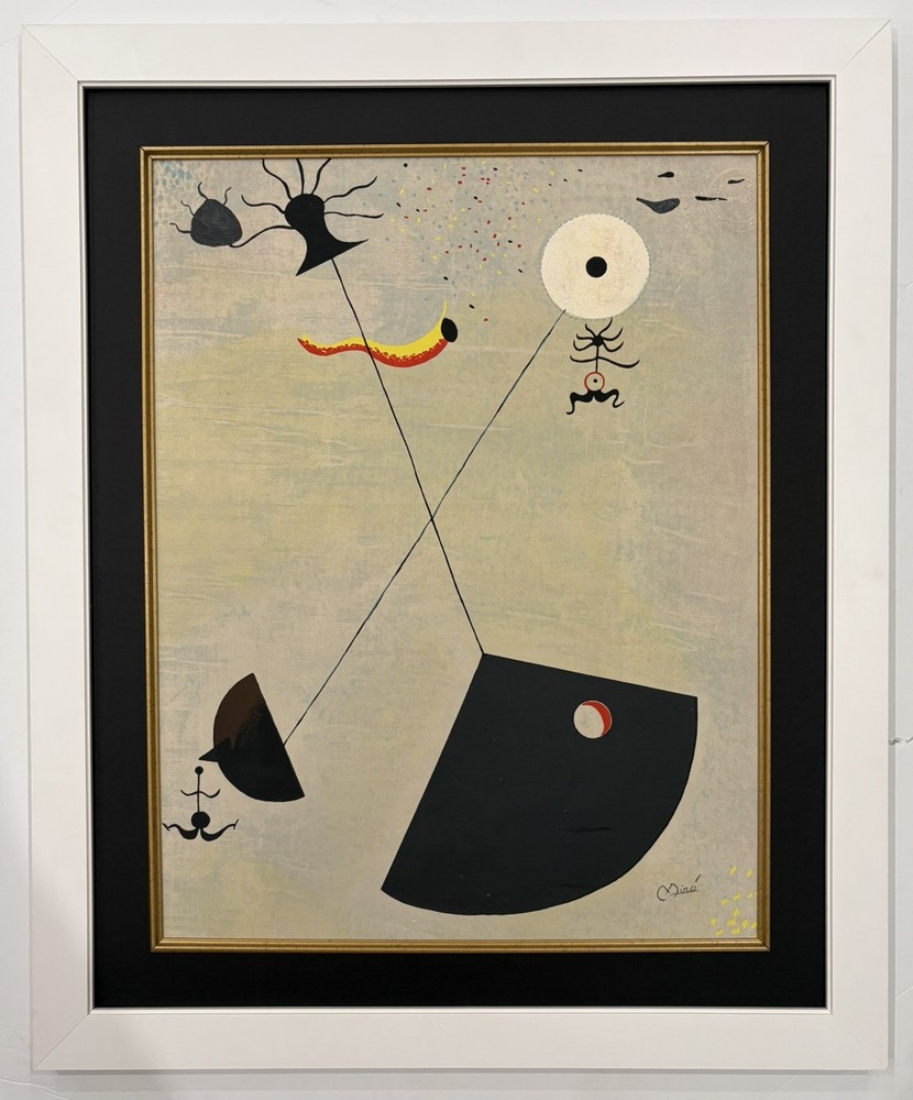 Joan Miro Watercolor  on paper signed Art. In the style of (1893–1983) Framed