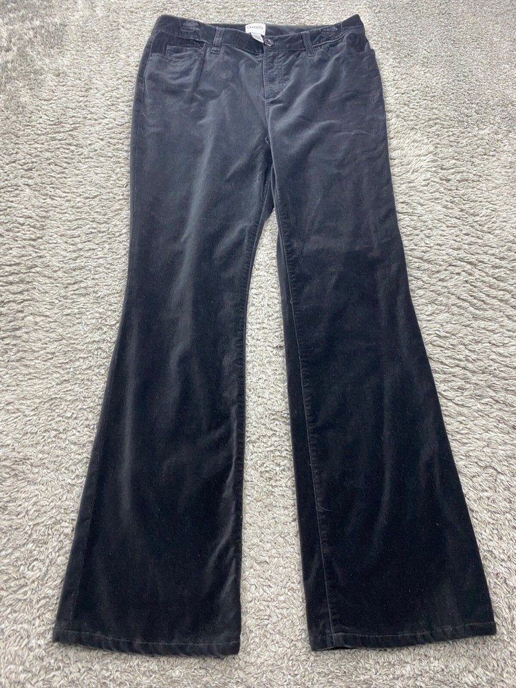 Chicos Pants Women 1.5 Medium Black Velvet Flare High Rise Whimsigoth Chino Vtg