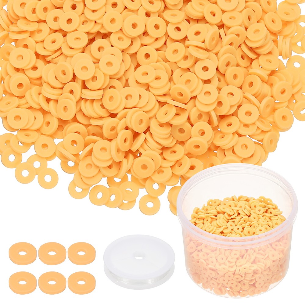 3000 Pcs Light Yellow 6mm Flat Clay Beads Friendship Bracelet DIY Kit with Cord