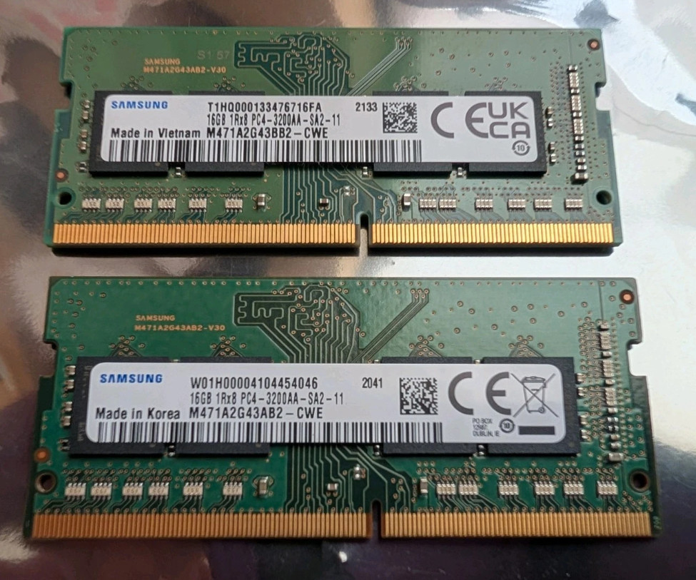 32GB (2x16GB) Samsung DDR4 3200MHz PC4-3200 Laptop RAM SODIMM M471A2K43DB1-CWE