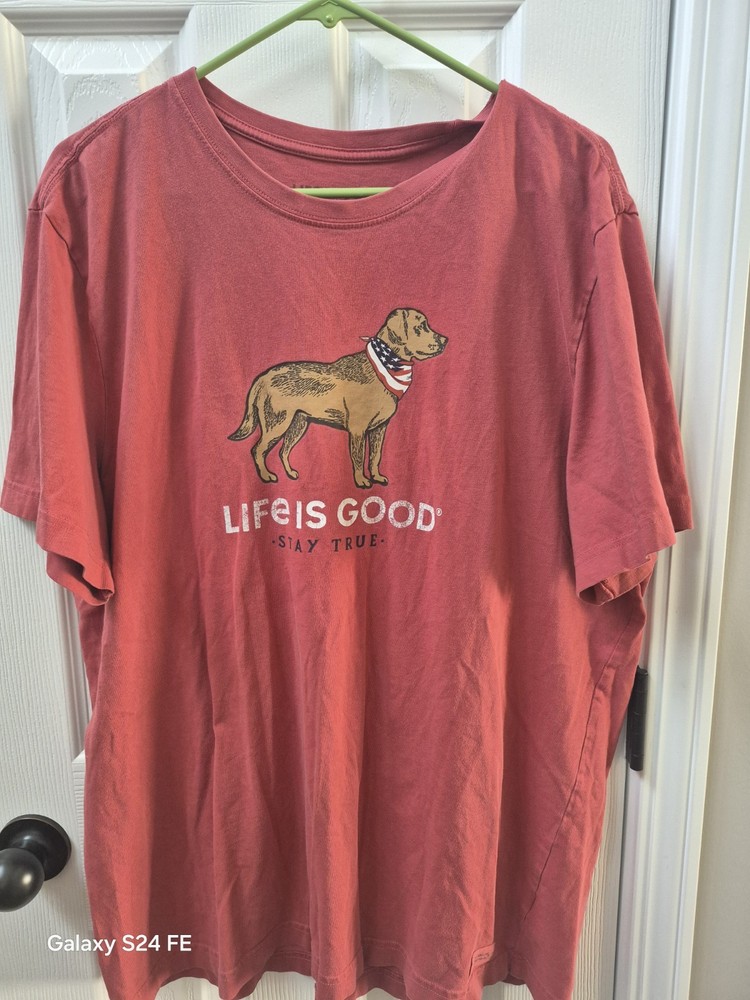 Life is Good Crusher Tee Men XL T-Shirt Stay True Dog Flag Red