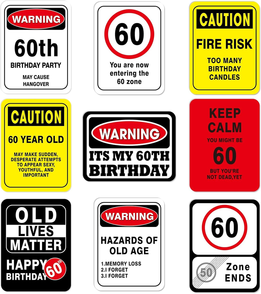 60th Birthday Decorations - 9 PCS Happy Birthday 60 Years Old Decor Yellow Funny