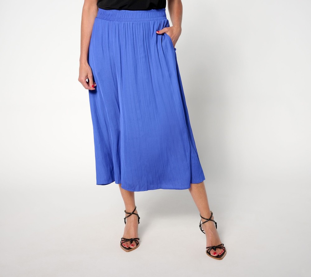 Isaac Mizrahi Live! Women's Plus Sz Skirt 1X Regular Crinkle Satin Blue A647677