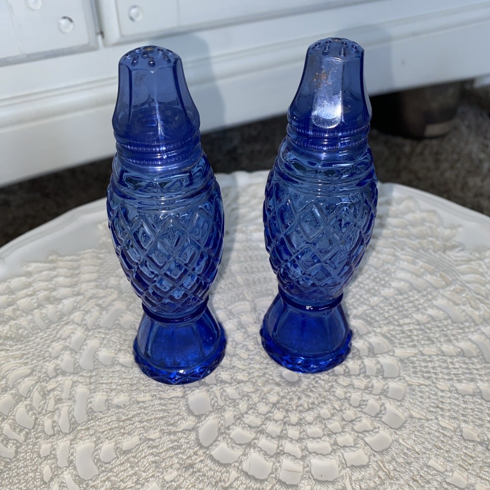 1970s Vintage Avon Blue Glass  Salt and Pepper Shakers