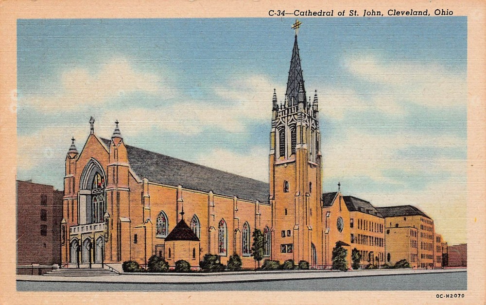 Cleveland OH St John Cathedral Church Square Gothic Ohio Linen Vtg Postcard V2
