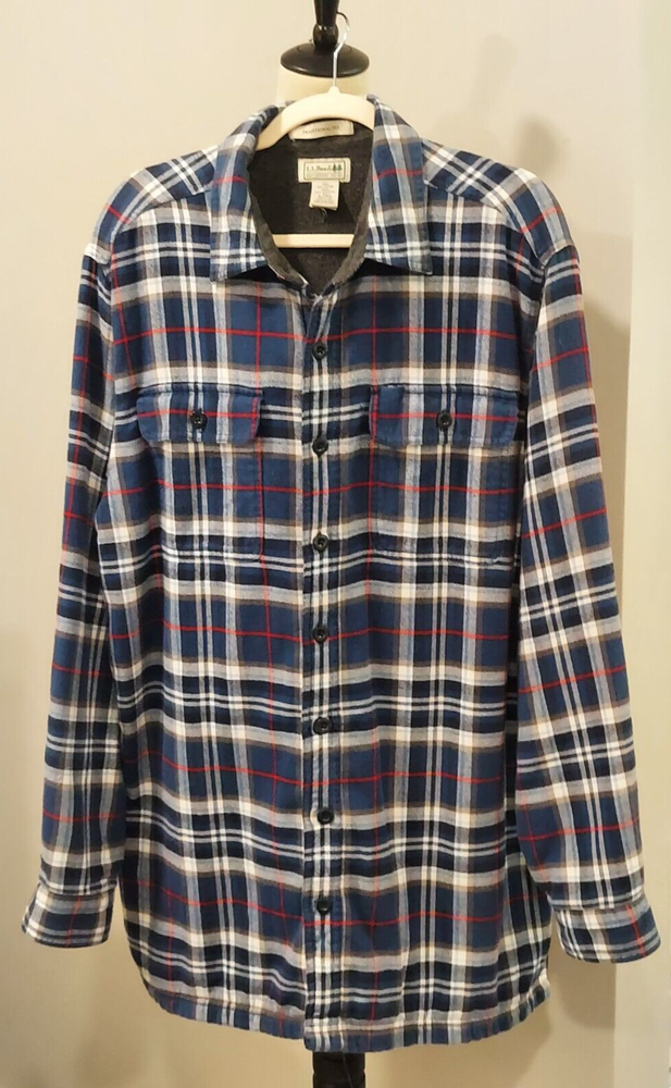 LL Bean Men's Red/White/Blue Plaid Flannel Shacket Size L-Tall