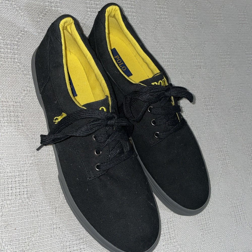 Polo Ralph Lauren Mens Casual Sneakers Sz 13 D Black Canvas Athleisure Outdoor