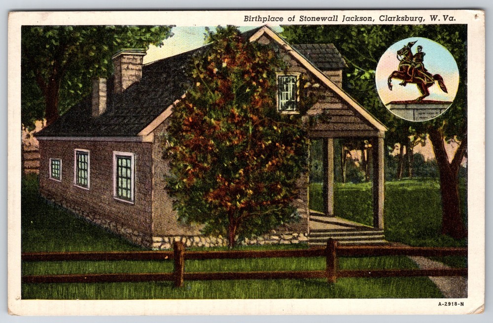 WV Clarksburg Birthplace of Stonewall Jackson Cabin Rex Heck News Teich Postcard