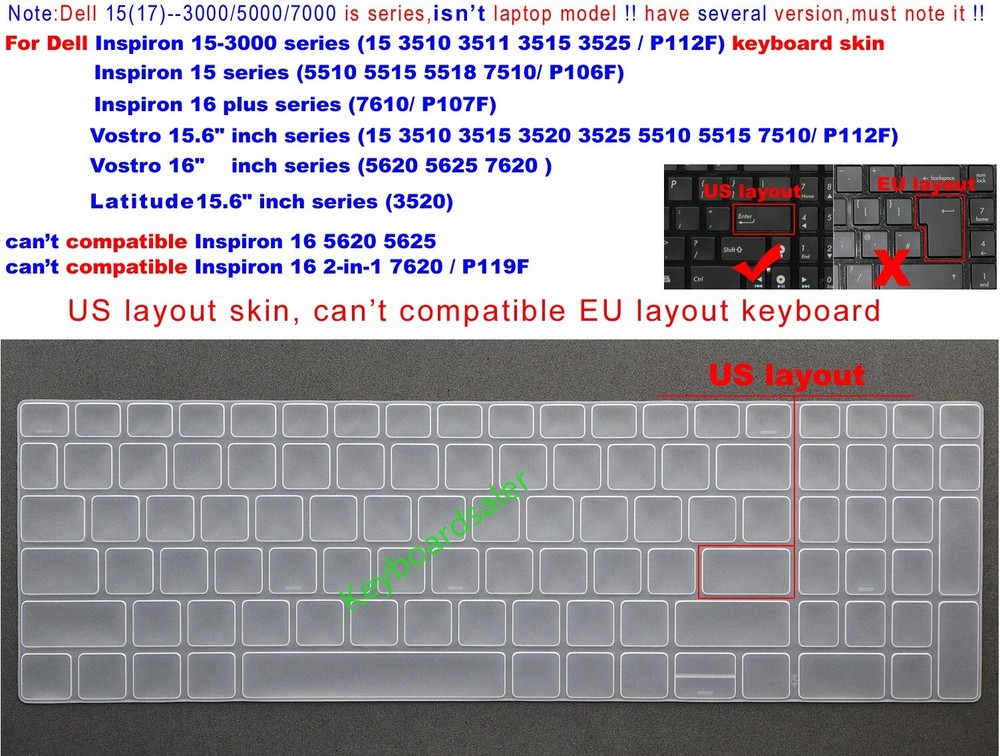Protective Keyboard Skin for Dell Inspiron 15 Series Models 3510 to 7510