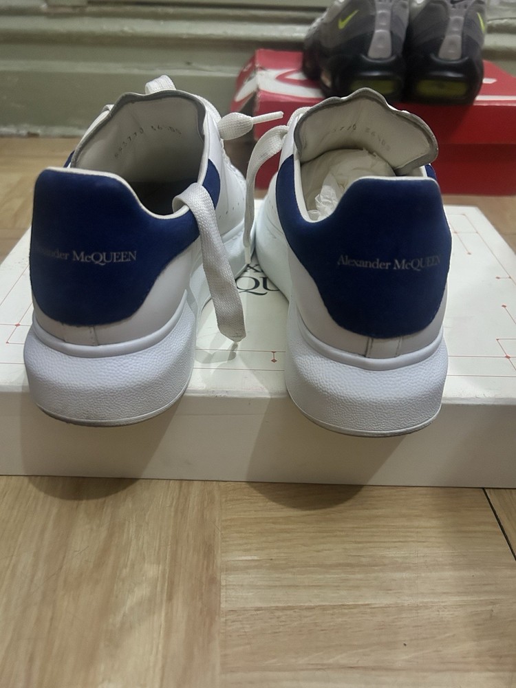 Alexander McQueen Oversized White Blue Leather Sneakers Lace Up Cushioned Men