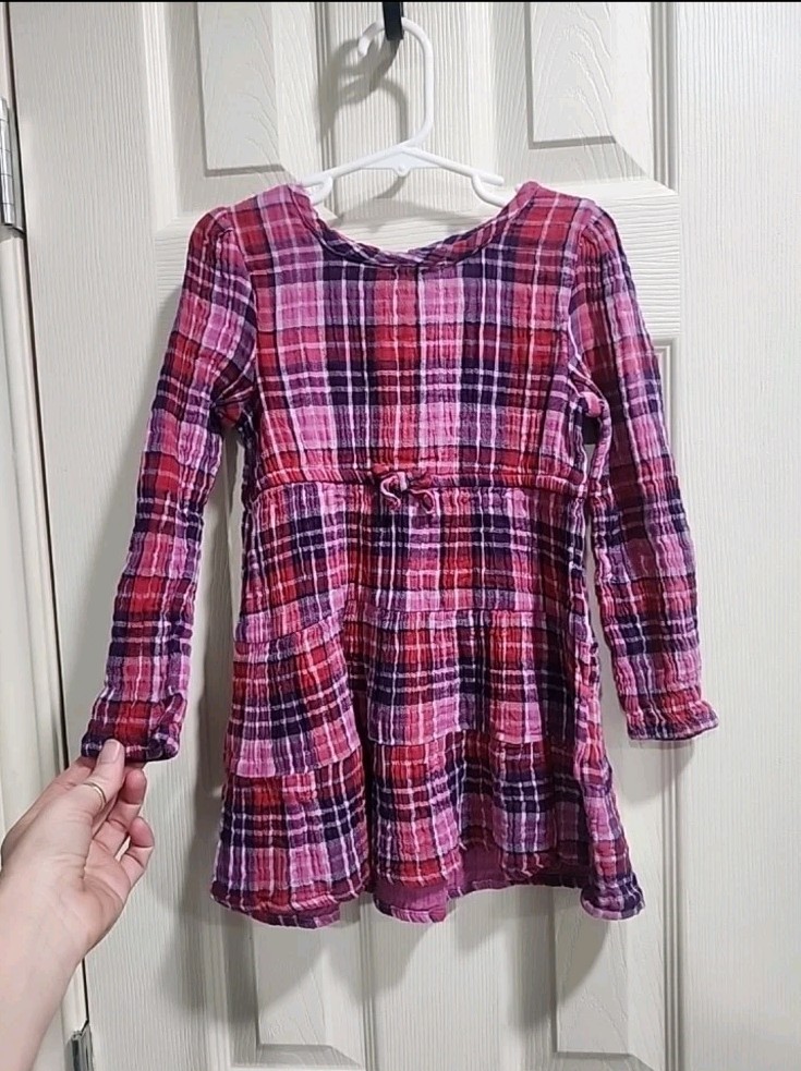 Dip  Girls Plaid Dress 4T Pink Purple Long Sleeve Empire Waist Cotton
