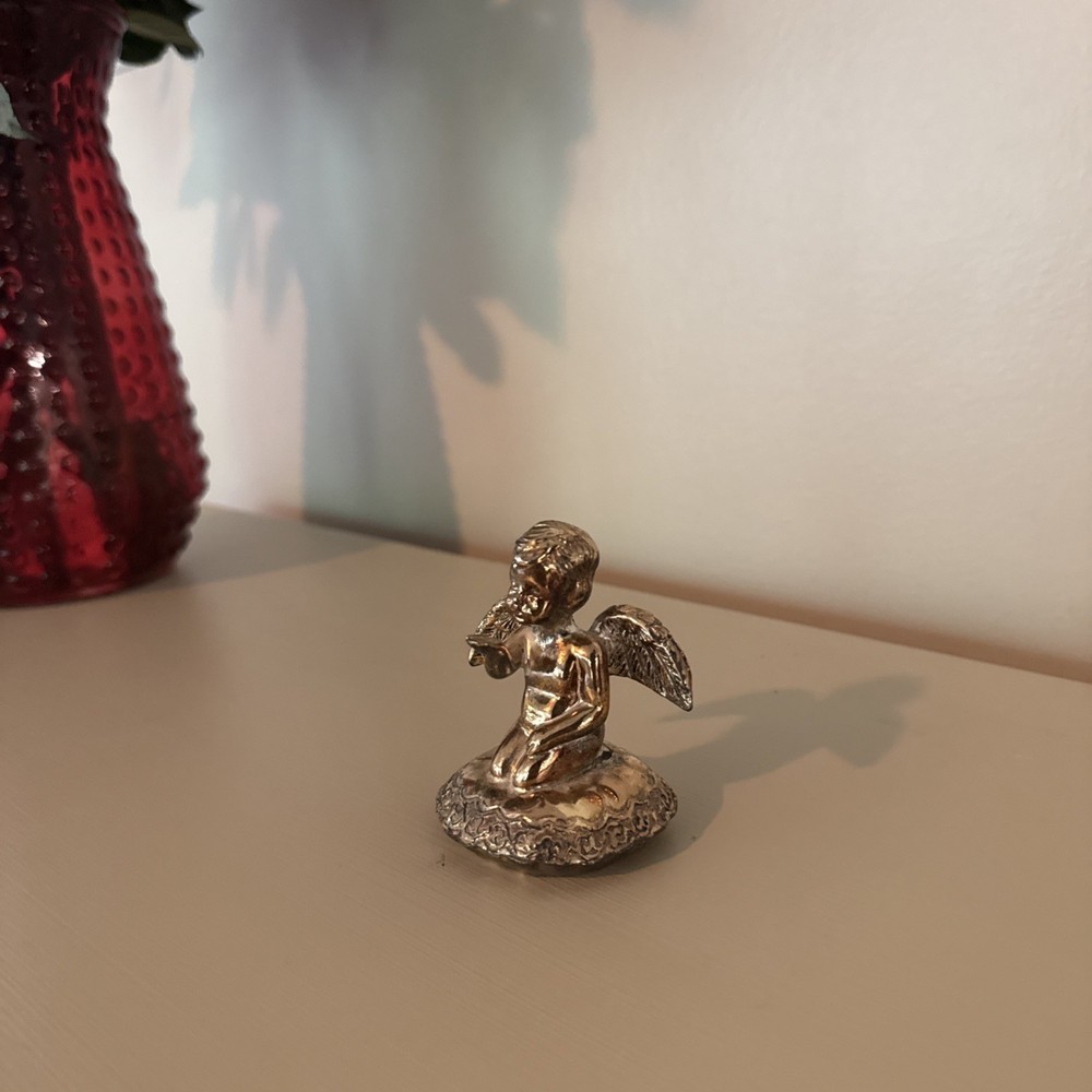 1980s vintage sterling silver plated angel cherub figurine statue
