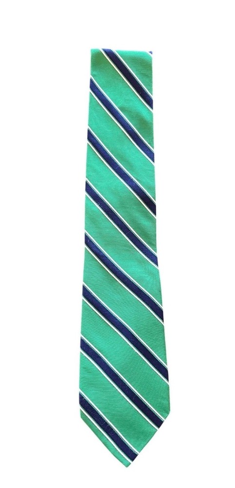 Tommy Hilfiger Mens Green Navy Blue White Striped Silk Necktie RN 121148