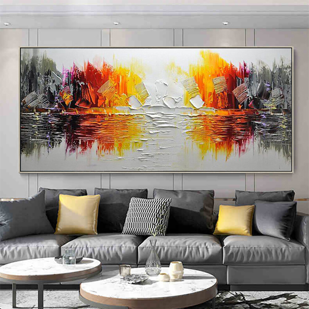 Thick Oil Abstract Painting Hand Painted Wall Decor Lake Landscape Picture