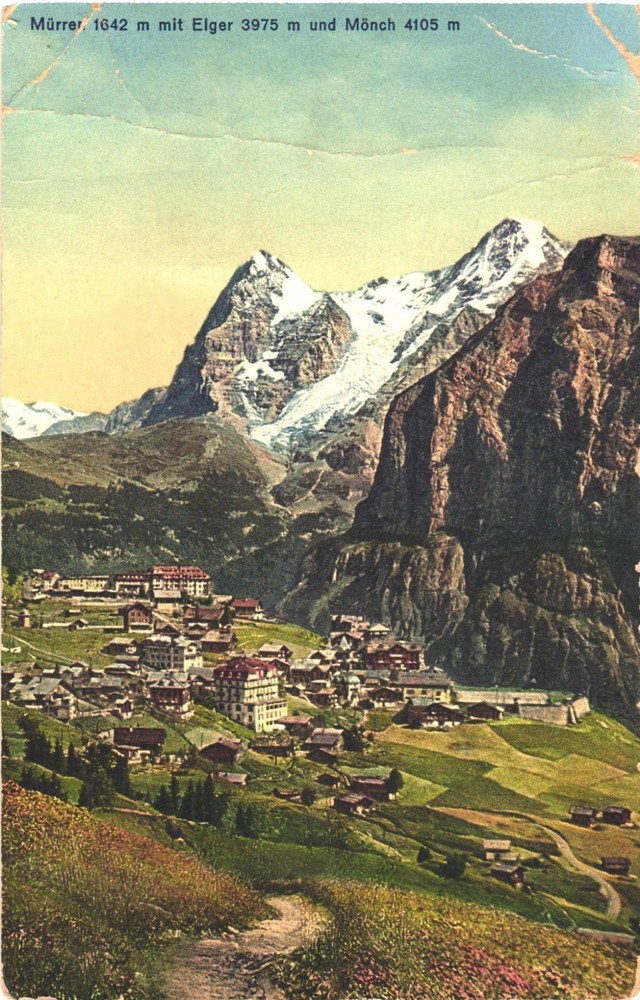 Switzerland Mürren with Eiger and Mönch Swiss Alps Mountains Vintage Postcard