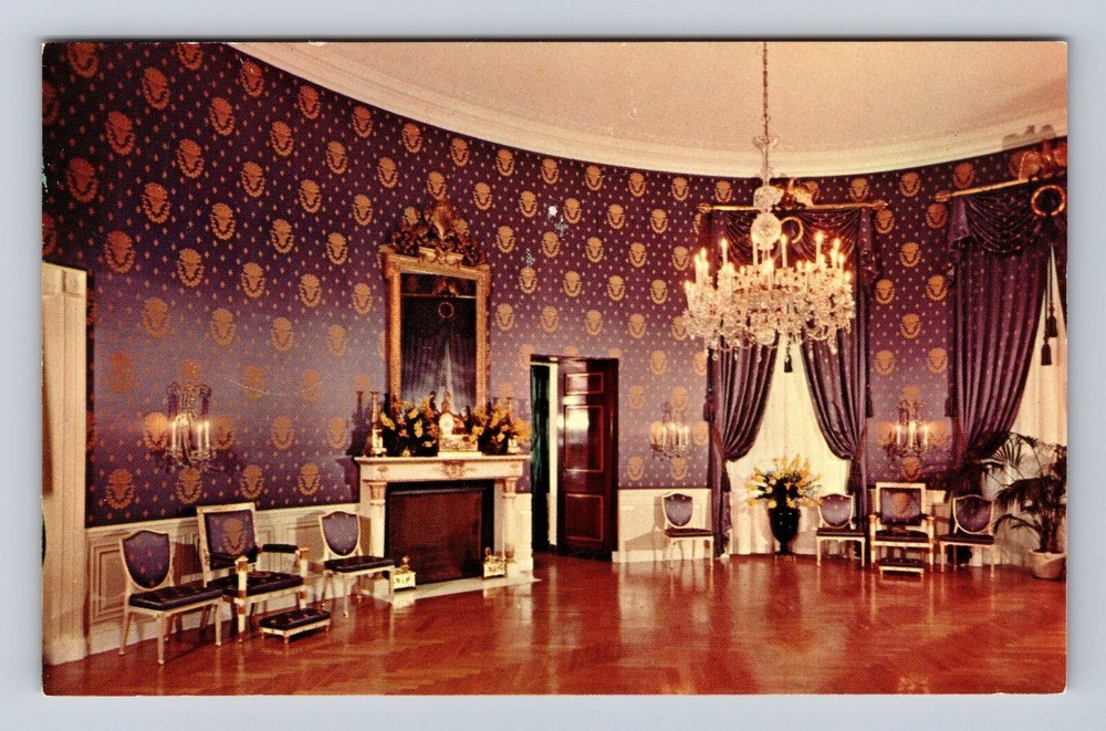 Washington DC-White House, Blue Room, Antique, Vintage Souvenir Postcard