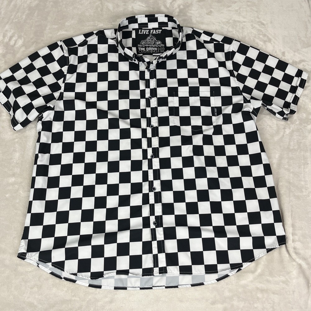 The Drive Clothing Button Down Shirt Mens 3XL Black White Live Fast Lightweight