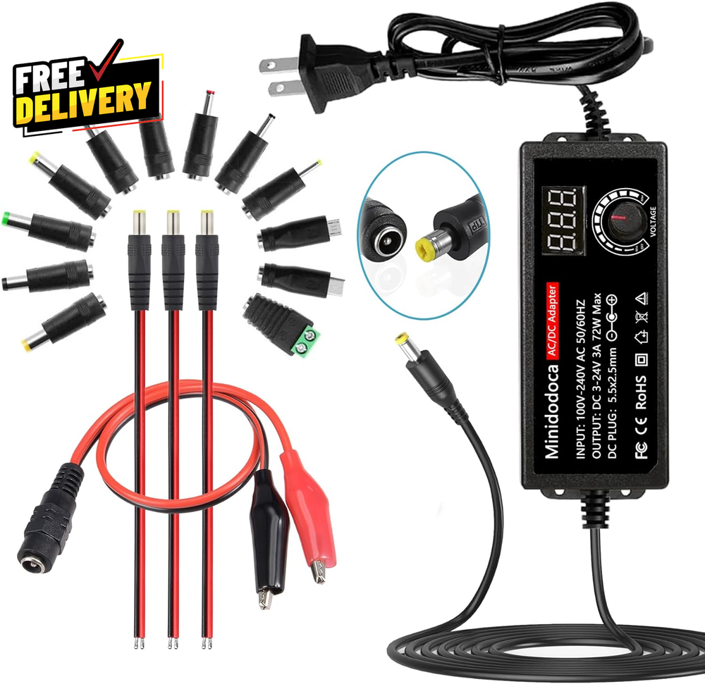 72W Power Supply Adjustable 3V ~ 24V Variable Universal Switching AC/DC Adapter