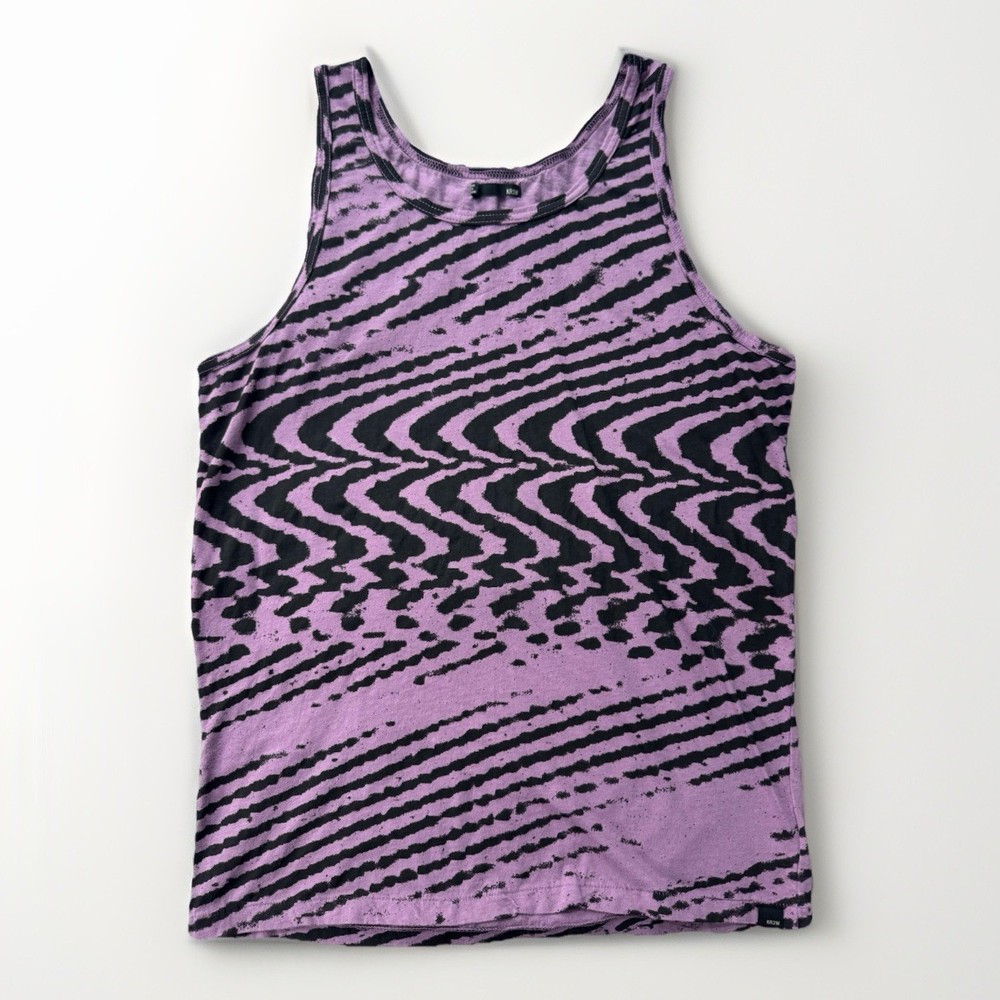 Men’s KR3W Skater Psychedelic Black & Purple Tank Top Size XL Grunge