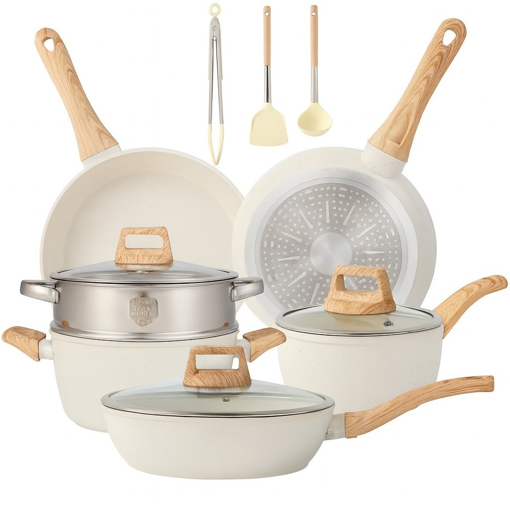 16-Piece White Nonstick Cookware Set with Pots Pans Frying Pan