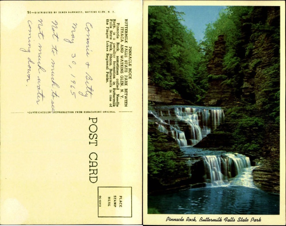 Pinnacle Rock Buttermilk Falls State Park near Watkins Glen NY chrome 1960s