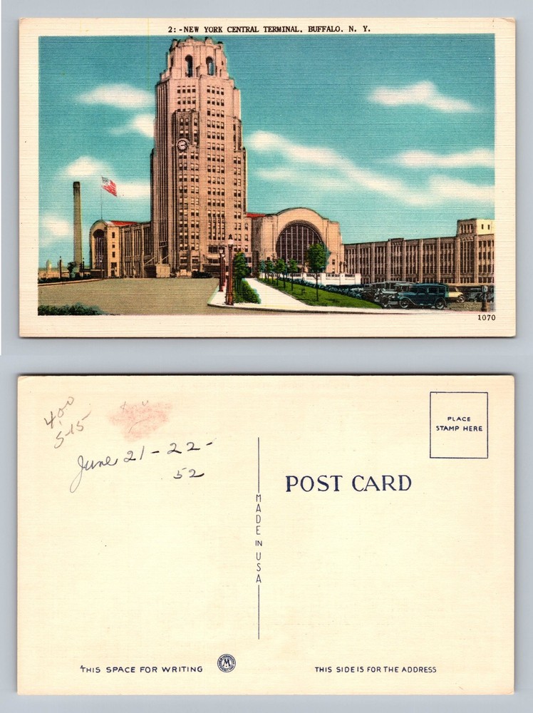 Buffalo, NY-New York, Central Terminal Scene Card View PC Vintage Postcard
