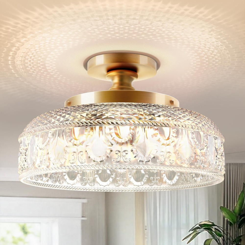 Upgraded Golden Semi Flush Mount Ceiling Light for Hallways