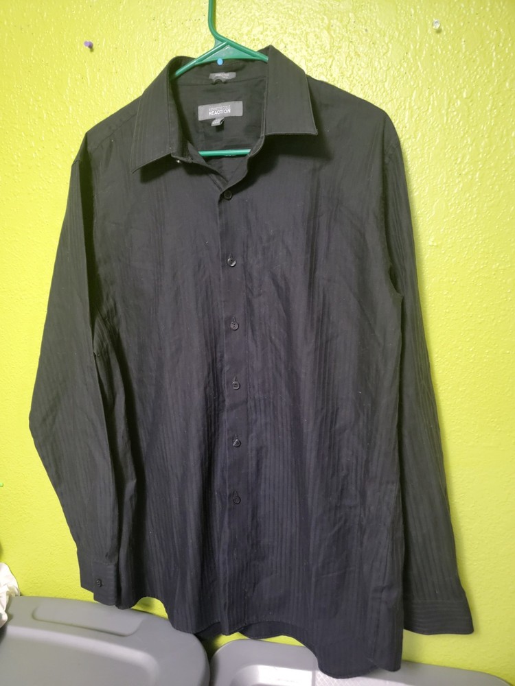 Kenneth Cole Reaction Mens Button Up Shirt Black Long Sleeve Large 16.5 34/35