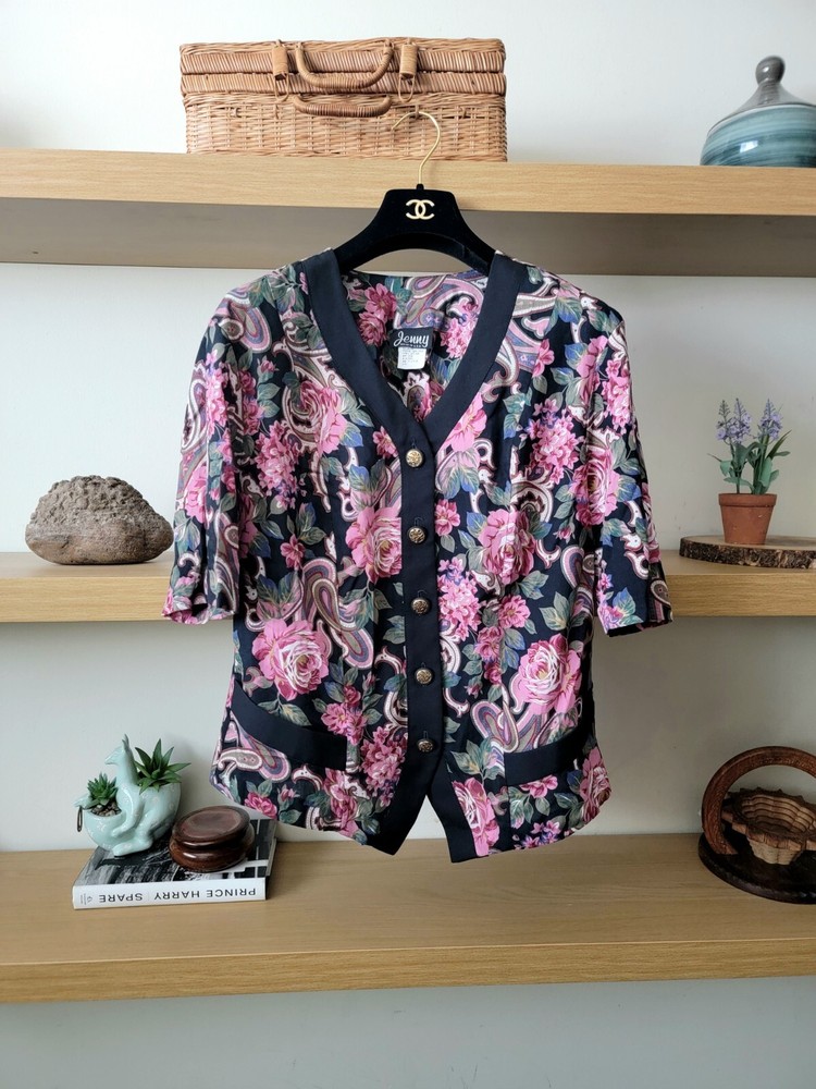 Vintage Chic Button-Down Shirt Floral  Women’s Size Large Y2k Retro Boho