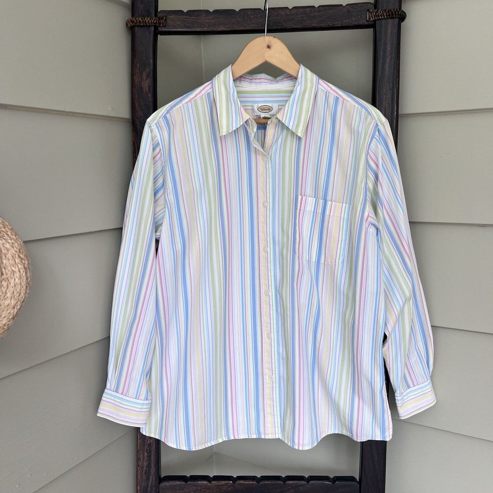 Talbots Womens Vintage Striped Cotton Button Up Shirt Long Sleeve Size Large
