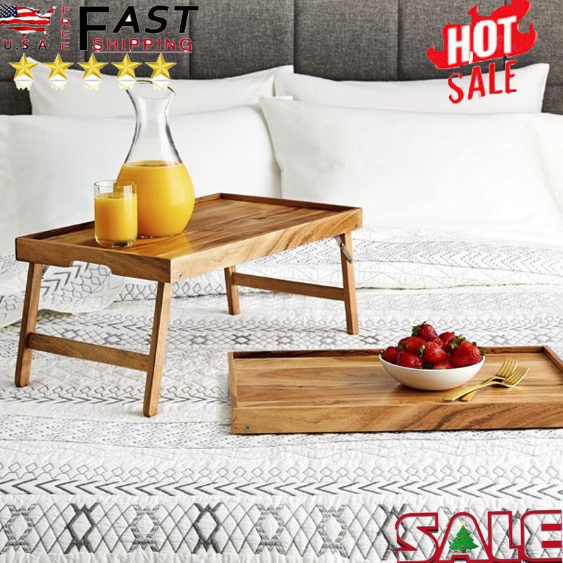 Wood Bed Tray w/ Stand Serving Table Desk Breakfast Laptop Computer Holder