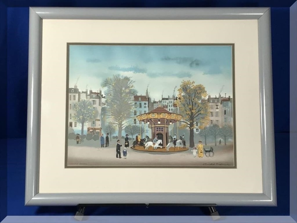 Michel Delacroix Carousel Custom Framed Original Lithograph - Free Shipping