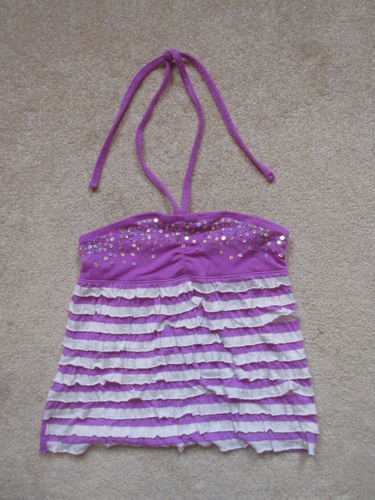 SLEEVELESS SHIRT - Girls' - Justice - Halter - Purple / White Stripes - Sz 8