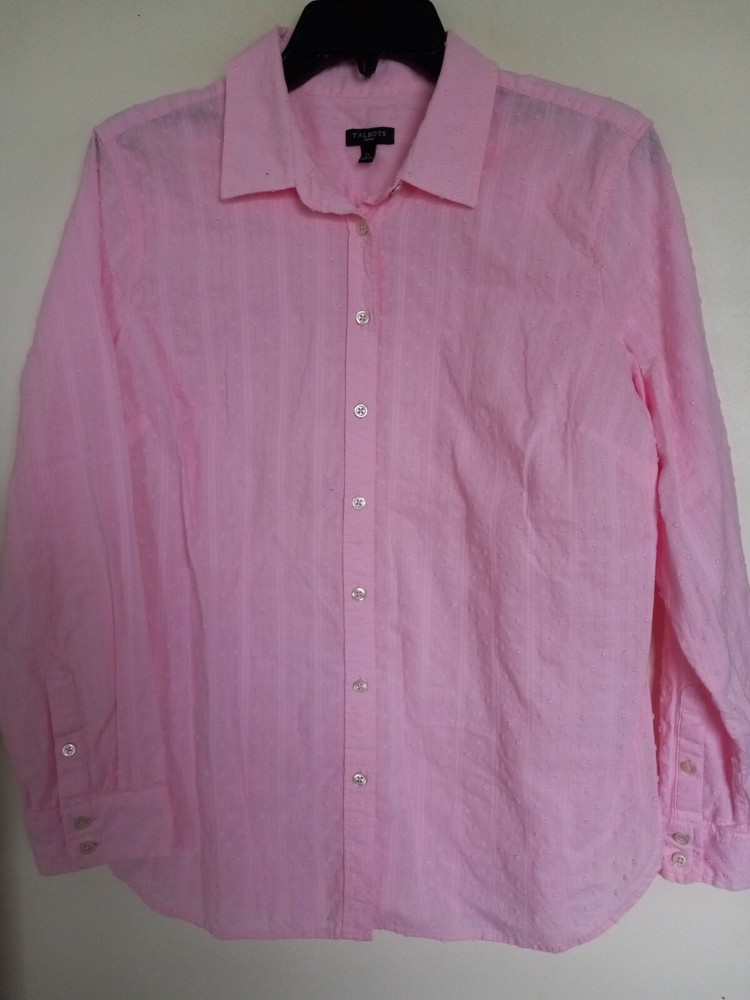 Talbots Womens Blouse Size LP Button Front Long Sleeve Pink Collared