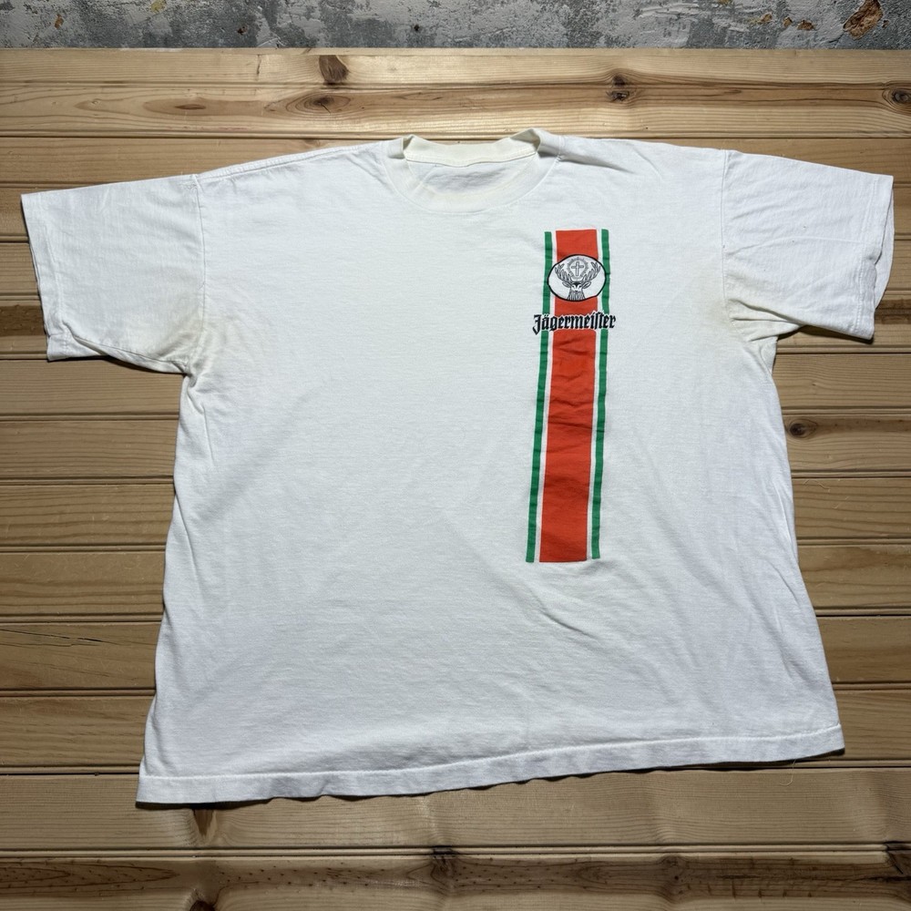 Vintage 90s Jäegermeister Alcohol Drinking Advertisement Double Sided Shirt XL