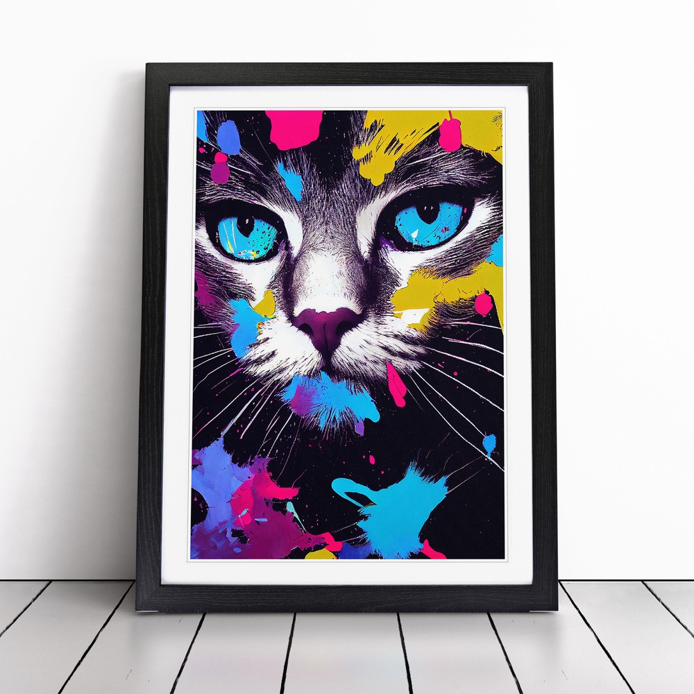 Cat Splashed In Paint No.3 Wall Art Print Framed Canvas Picture Poster Decor