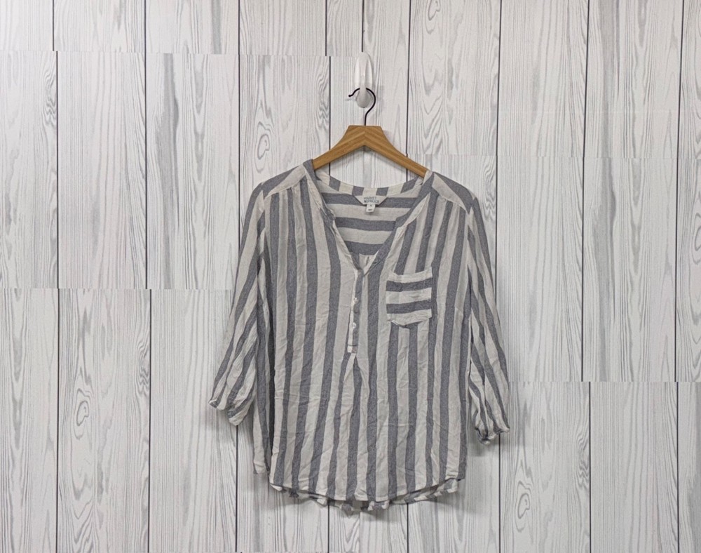 Market and Spruce top womens size 2x long sleeve patterned white shirt