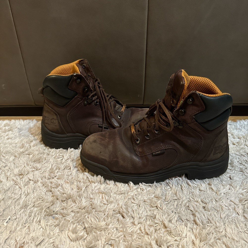Timberland Pro Mens Leather Steel Toe Boots Weatherproof Size 8.5 Wide